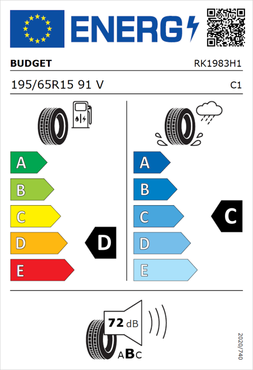 Tyre Label for Budget Budget 195/65R15 91V
