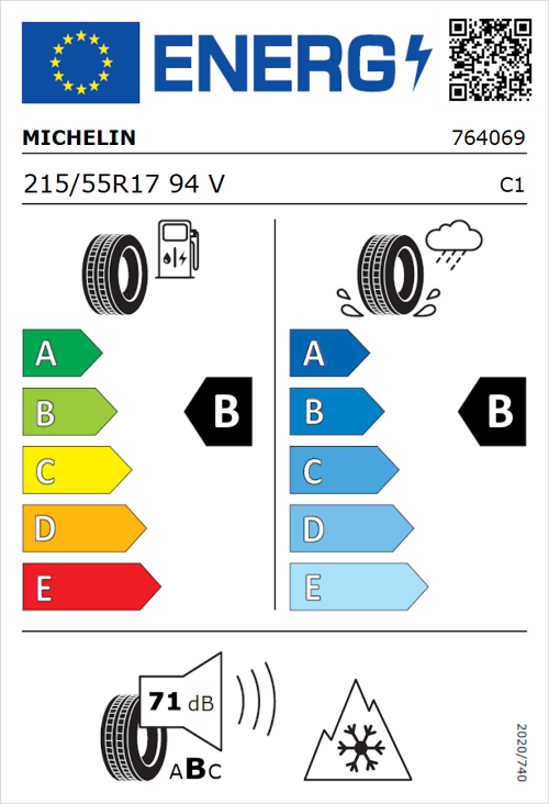 Tyre Label for Michelin CrossClimate 2 215/55R17 94V