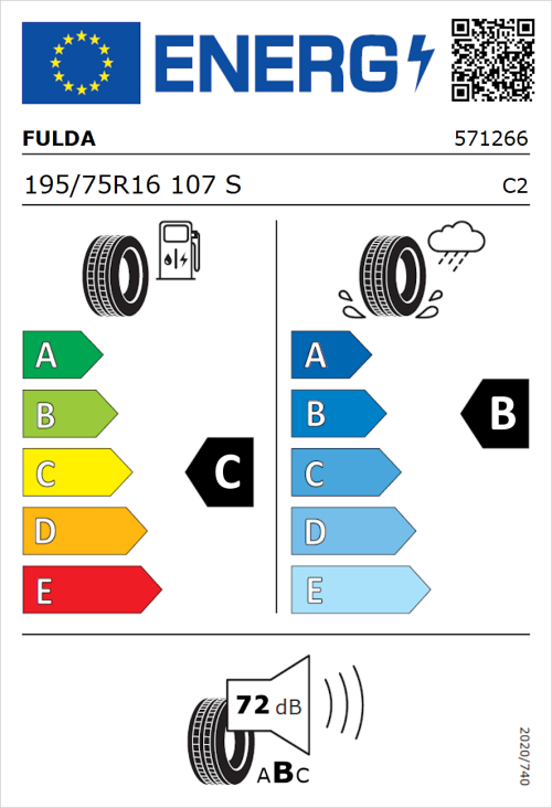 Tyre Label for Fulda Conveo Tour 2 195/75R16 107S