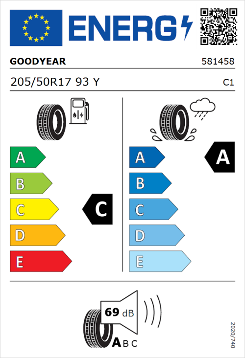 Tyre Label for Goodyear Eagle F1 Asymmetric 6 205/50R17 93Y
