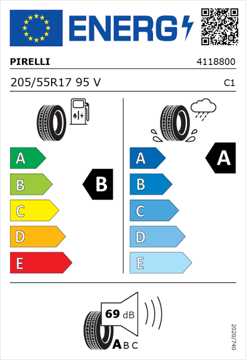 Tyre Label for Pirelli Cinturato P7 (P7C2) 205/55R17 95V