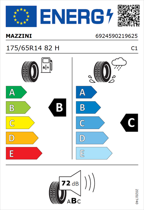 Tyre Label for Mazzini Falconer F1 175/65R14 82H