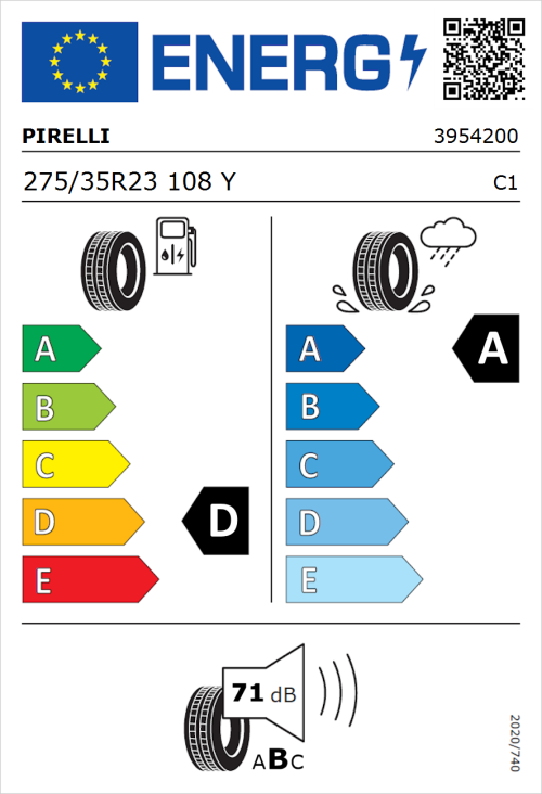 Tyre Label for Pirelli P Zero (PZ4) Luxury 275/35R23 108Y