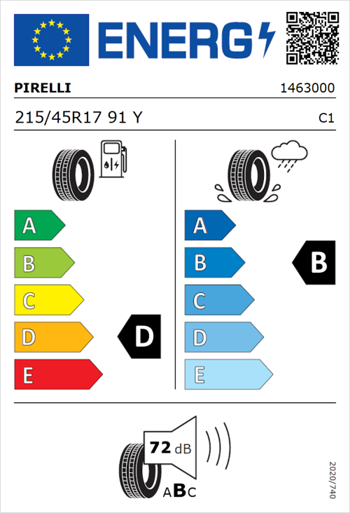 Tyre Label for Pirelli P Zero Nero 215/45R17 91Y