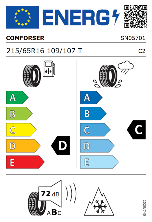 Tyre Label for Comforser CF300 215/65R16 109/107T
